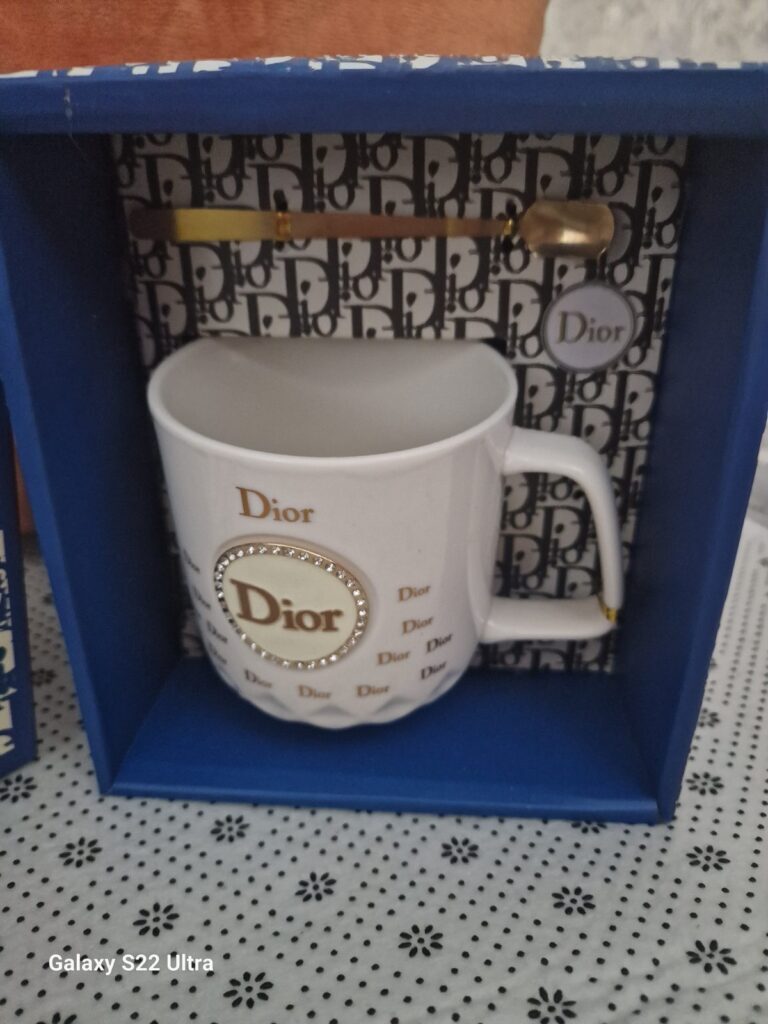 Designer Style Mug with Rhinestone Logo & Matching Spoon