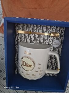 Designer Style Mug with Rhinestone Logo & Matching Spoon