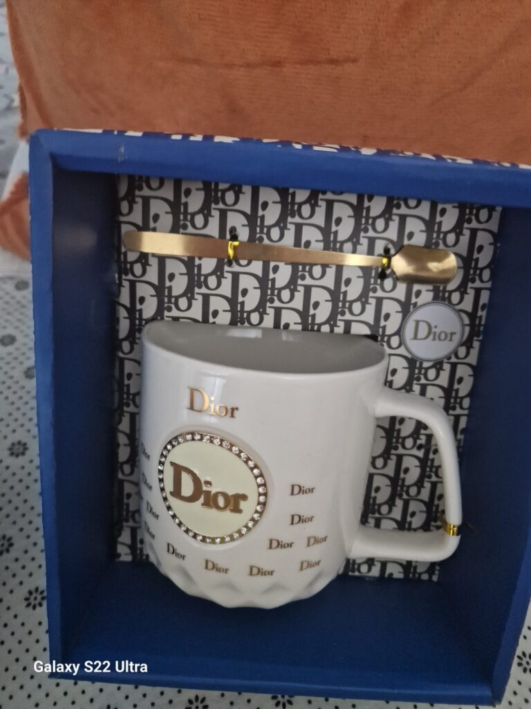 Designer Style Mug with Rhinestone Logo & Matching Spoon