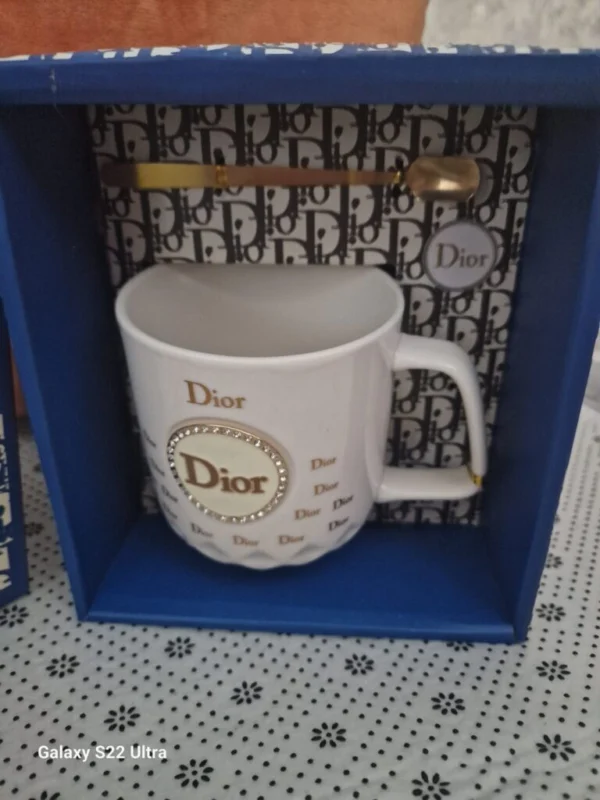 Designer Style Mug with Rhinestone Logo & Matching Spoon