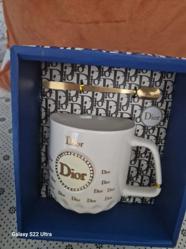 Designer Style Mug with Rhinestone Logo & Matching Spoon